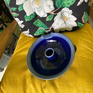 Handcrafted Pottery Vertical Chicken Roaster Glaze Clay Bundt Pan cobalt blue